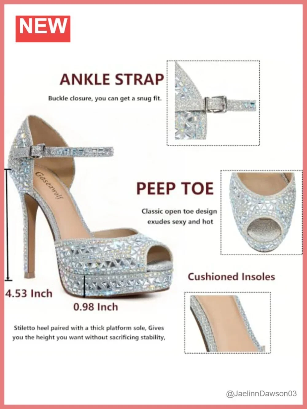 Women's Stiletto Heel Pumps Rhinestone Platform Wedding Party Ankle Strap Peep